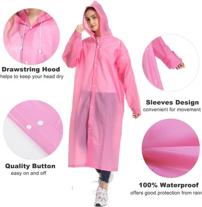 Opret 2 Pack Raincoats for Adults Reusable, EVA Rain Ponchos Lightweight Rain Coat Waterproof Rain Gear for Men and Women