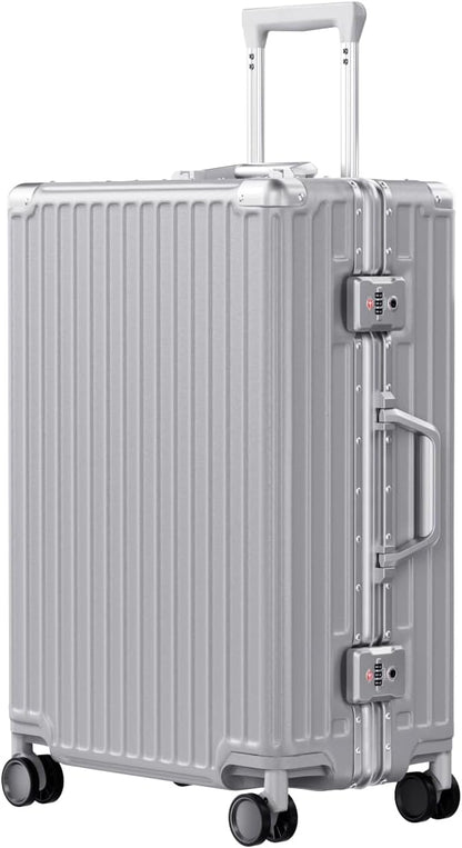 AnyZip Luggage PC+ABS Aluminum Frame Zipperless Checked Luggage Hard Shell Suitcase with TSA Lock Double Spinner Wheels 24 Inch Silver