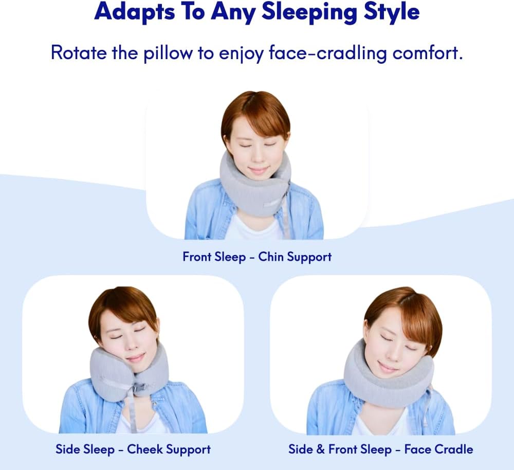 C CUSHION LAB Travel Pillow, Award-Winning Patented Ergonomic Design for Chin & Neck Support Memory Foam Neck Pillow, Compact Airplane Pillow for Traveling, Flight, Car (Royal Purple, Medium)