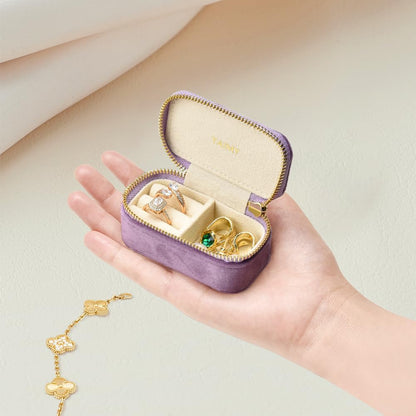 Small Travel Jewelry Case, Mini Tiny Plush Velvet Jewelry Box for Women and Girls, Pocket Size Jewelry holder organizer for Rings Earrings and Small Items(Lavender)