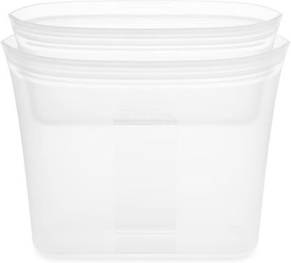Zip Top Reusable Food Storage Bags | 2 Bag Set [Frost] | Silicone Meal Prep Container | Microwave, Dishwasher and Freezer Safe | Made in the USA