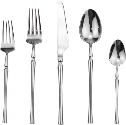 Gugrida Silver Silverware Set, 5-Piece 18/10 Stainless Steel Flatware Cutlery Set for 1,Mirror Finish, Ideal for Wedding Festival Party Home Kitchen, Dishwasher Safe