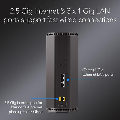 NETGEAR Nighthawk Dual-Band WiFi 7 Router (RS150) - Security Features, BE5000 Wireless Speed (up to 5.0 Gbps) - Covers up to 2,250 sq. ft., 80 Devices - 2.5 Gig Internet Port
