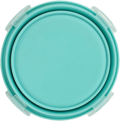 CARTINTS Small Collapsible Bowl Silicone Food Storage Containers Collapsible Camping Bowl for Travel Camping Hiking with Airtight Plastic Lids and 2Pack Silicone Dish Sponges- Blue, 350ml