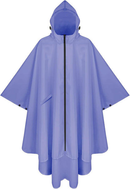 PTEROMY Hooded Rain Poncho for Adult with Pocket and Zipper, Waterproof Lightweight Raincoat for Men and Women