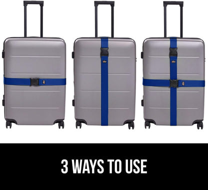 GORILLA GRIP Heavy Duty Adjustable Luggage Straps for Suitcases, Easy to Identify Travel Belt Connector Holds Suitcase Together, Extends Life of Bag, Strap Connects Two Bags, Accessories 2 Pack Blue