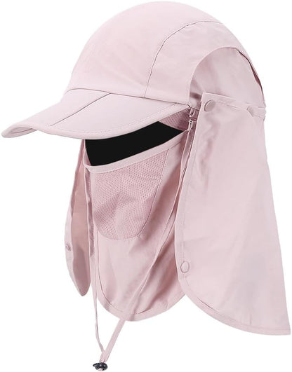 Foldable Sun Cap, Fishing Hats, UPF 50+ Protection Caps with Face Mask Neck Flap
