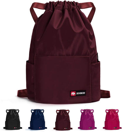 ZOORON Waterproof Drawstring Gym Backpack Bag for Men & Women, Sport Gym Sack Mini Travel Daypack