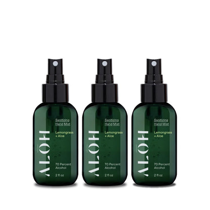 ALOH Hand Sanitizer Spray Liquid 3-pack | Lemongrass | 70% Alcohol Hydrating Hand Sanitizer Spray with Essential Oil, for Kids & Adults | 2oz Travel Size Bottle