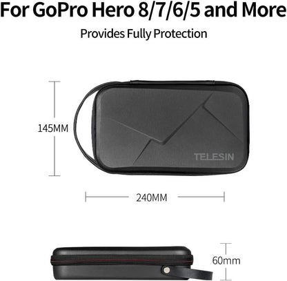 TELESIN Carry Case Waterproof Hard Carrying Bag for GoPro Max Hero 13 12 11 10 9 8 7 6 Insta360 X2 X3 X4 X5 GO3 Ace Pro 2 DJI Osmo 360 Osmo Action 5 4 Pocket 3 Battery Charger Strap Mount Accessories