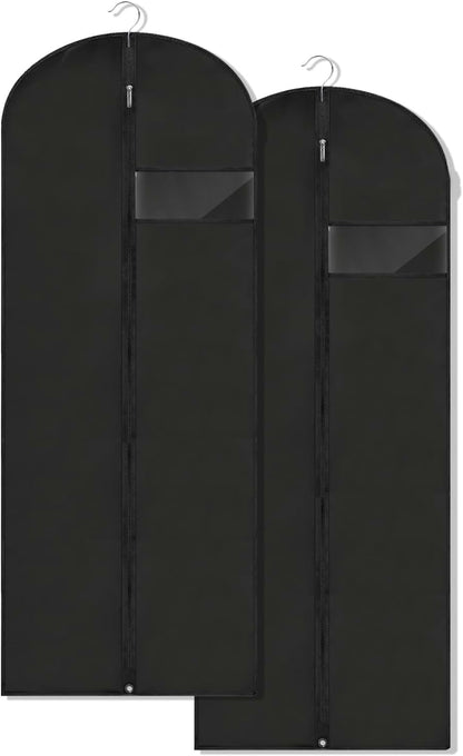 Dress Bags for Gowns Long, 60'' Garment Bags for Hanging Clothes, Suit Bag Cover for Storage and Travel, 2 Pack (Black)