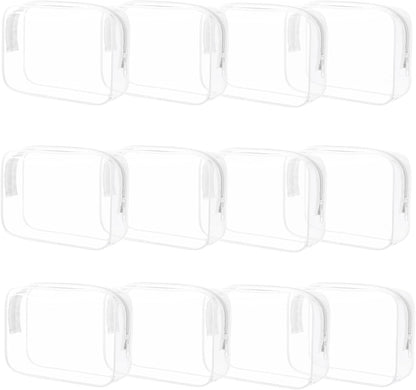 12 Pieces Clear Cosmetic Bag, PVC Waterproof Makeup Bags with Zipper, TSA Approved Toiletry Bag for Travel, Transparent Pouches Organizer Storage for Men and Women (White, Small)