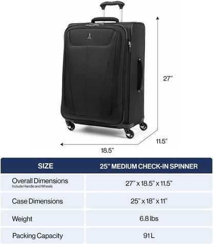 Travelpro Maxlite 5 Softside Expandable Checked Luggage with 4 Spinner Wheels, Lightweight Suitcase, Men and Women, Slate Green, Checked Medium 25-Inch