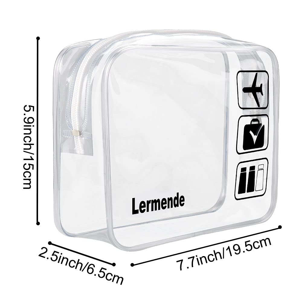 Lermende 2pcs Clear Toiletry Bag TSA Approved Travel Bag,Carry On for Travel,Airport Airline Accessories Compliant Bag,Quart Sized Makeup Cosmetic bag Women Men (Clear, 3 Pack)