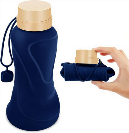 Collapsible Water Bottles,650ml,Leak Proof,Reuseable BPA Free Silicone Foldable Water Bottles,Durable Lightweight for Travel Gym Camping Hiking,Compact Size Portable Sports Water Bottle (Deep Blue)