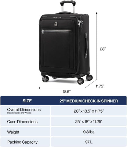 Travelpro Platinum Elite Softside Expandable Checked Luggage, 8 Wheel Spinner Large Suitcase, TSA Lock, Men and Women, Pilot Green, Checked Large 29-Inch