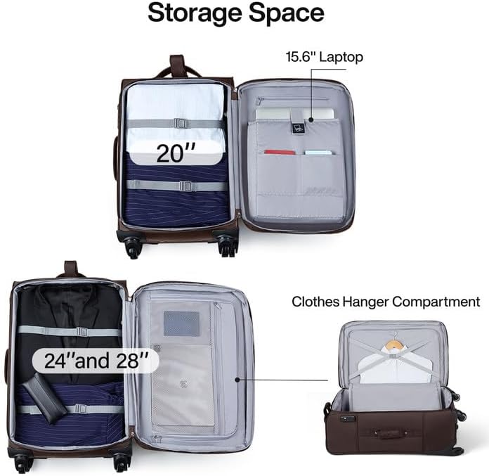 Hanke 28 Inch Softside Expandable Luggage with Spinner Wheels,Check Large Luggage Rolling Suitcase Travel Luggage with TSA Approved,Coffee