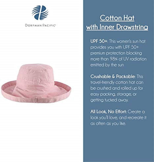 Scala Women's Cotton Hat with Inner Drawstring and Upf 50+ Rating