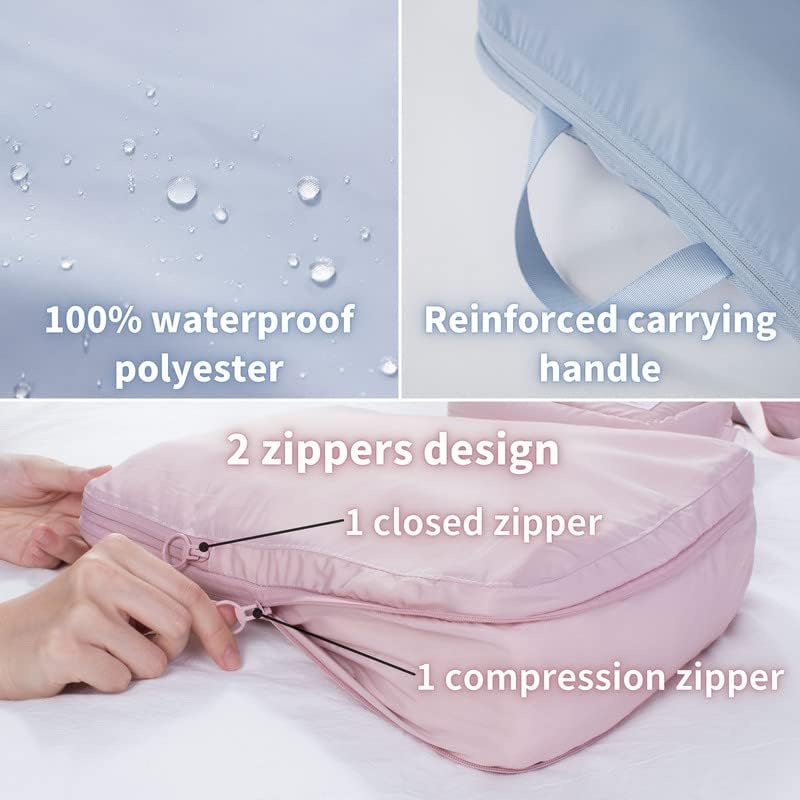 tianzong Compression Packing Cubes for Suitcases, Luggage Organizer Bags Set for Travel (Beige, 2 Pack Large)