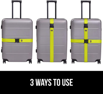 GORILLA GRIP Heavy Duty 4 Pack Adjustable Luggage Straps for Suitcases, Easy to Identify Travel Belt Connector Holds Suitcase Together, Extends Life of Bag, Strap Connects Two Bags, Accessories Yellow