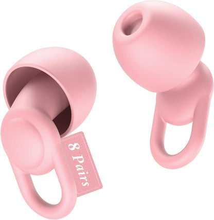 Silicone Reusable Soft Comfortable Earplugs for Sleeping, Flights & Noise Sensitivity - 16 Ear Tips in XS/S/M/L, with 2 Travel Boxes - 33dB Noise Cancelling (Pink)