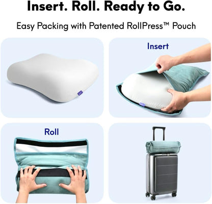 Cushion Lab Travel Deep Sleep Pillow – Compact Memory Foam Neck Pillow for Sleeping, Portable Pillow for Hotels, Camping, Side & Back Sleepers, On-The-Go – Wellness Green