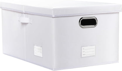 PRANDOM Collapsible Storage Box with Lid [1-Pack] Leather Fabric Foldable Storage Bin Organizer Container Basket Cube with Cover for Home Bedroom Closet Office Nursery White (22.8X15.7X11.8)