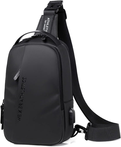 Waterproof Sling Bags Mens Shoulder Crossbody Backpack with USB Charging Port& Headphone,Outdoor Lightweight Bag