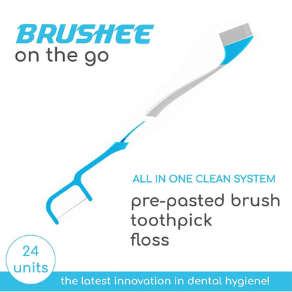 The Evolution of Oral Care | 4-in-1 Tool (Paste + Brush + Floss + Pick) | Individually Wrapped | Disposable | Prepasted Travel Toothbrushes | Small Adult Toothbrush - (24-Pack)