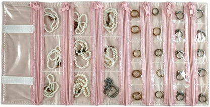 Travel Jewelry Roll Bag Portable Organizer Pouch With Grids&PVC Cover Storage Bags for Necklace, Bracelet, Bracelet,Ring, Badge, Pendant