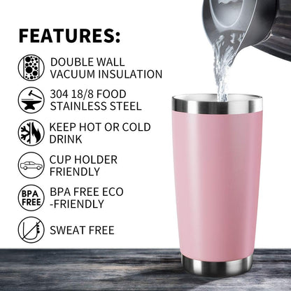 20oz Tumbler Stainless Steel Vacuum Insulated Mug with Lid, Double Wall Travel Mug, Durable Powder Coated Coffee Cup, Suitable for Ice Drinks and Hot Beverage (Pink 12pack)