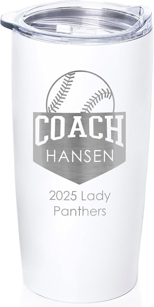 Lifetime Creations Custom Baseball Coach Tumbler: Gifts for Men, Coaches Presents Baseball, Baseball Coaches Gifts, Personalized Best Coach Thank You Gift Baseball (White 20 Ounce)