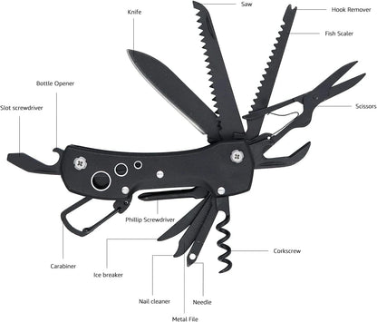 Amazon Basics 15-in-1 Stainless Steel Multitool Pocket Knife with Sheath, Black