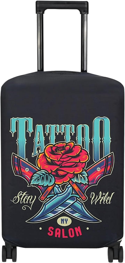 Explore Land Travel Luggage Cover Suitcase Protector Fits 23-26 Inch Case (Blade Rose, M)