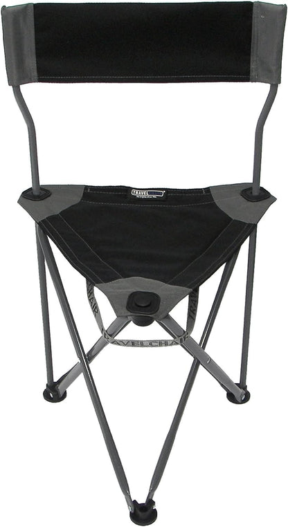 Travel Chair Ultimate Slacker, Quick Folding Tripod Stool with Backrest, Fishing Camping Hiking Chair with Carry Strap, Polyester, Black