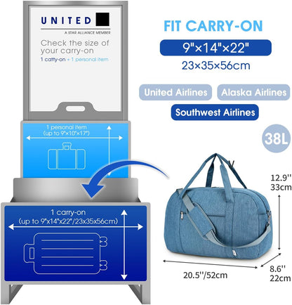 Narwey Carry on Bag 22x14x9 Airlines Approved, Carry on Duffle Bag for Airplane with Wet Pocket, Travel Duffel Bag Luggage Bag Weekender Overnight for Women Men (Navy Blue)