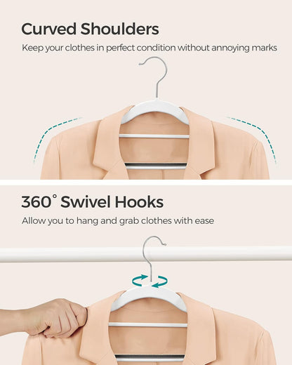 SONGMICS Pack of 50 Coat Hangers, Heavy-Duty Plastic Hangers, Clothes Hangers, White and Dark Gray UCRP020W02