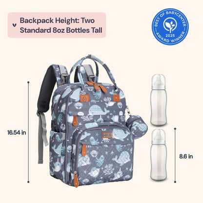 BabbleRoo Diaper Bag Backpack - Baby Essentials Travel Tote - Multi Function Water Resistant Diaper Bag, Travel Essentials Baby Bag with Changing Pad, Stroller Straps & Pacifier Case - Sea Animals