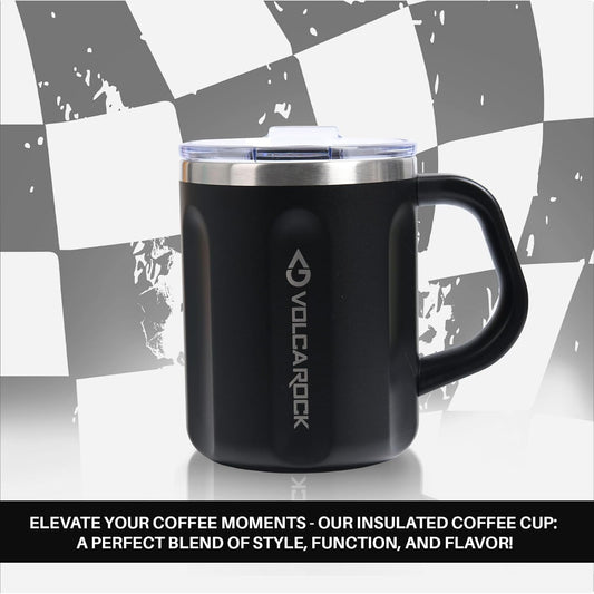 Stainless Steel Coffee Mug with Handle, 16 oz Double Wall Vacuum Insulated Travel Mug Tumbler With Slider Lid, Great Tea Mug for Men and Women (Black)