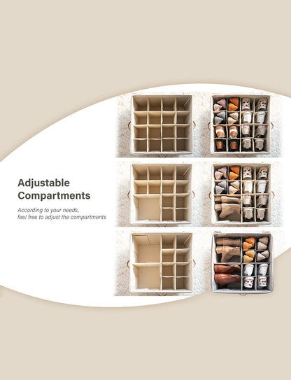 StorageWorks Shoe Organizer for Closet, Fits up to 24 Pairs, Shoe Cubby Storage Containers with Adjustable Dividers and Clear Cover, Grey