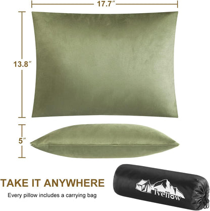 Ivellow Memory Foam Travel Pillow Compressible Camping Pillow for Sleeping Shredded Memory Foam Pillow Compact Firm Supportive Travel Pillow for Adults Kids Outdoor Hiking Essential Gear Green-M