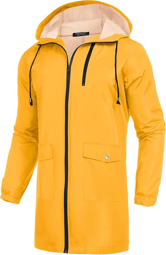 COOFANDY Men's Long Raincoat Ligtweight Rain Jacket Waterproof Outdoor Jackets with Hood