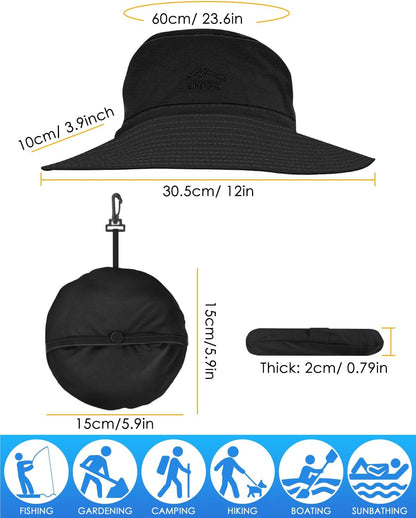 BROTOU Foldable Bucket Hats for Women/Men, UPF 50+ Wide Brim Sun Hat, Waterproof Fishing Cap with UV Protection