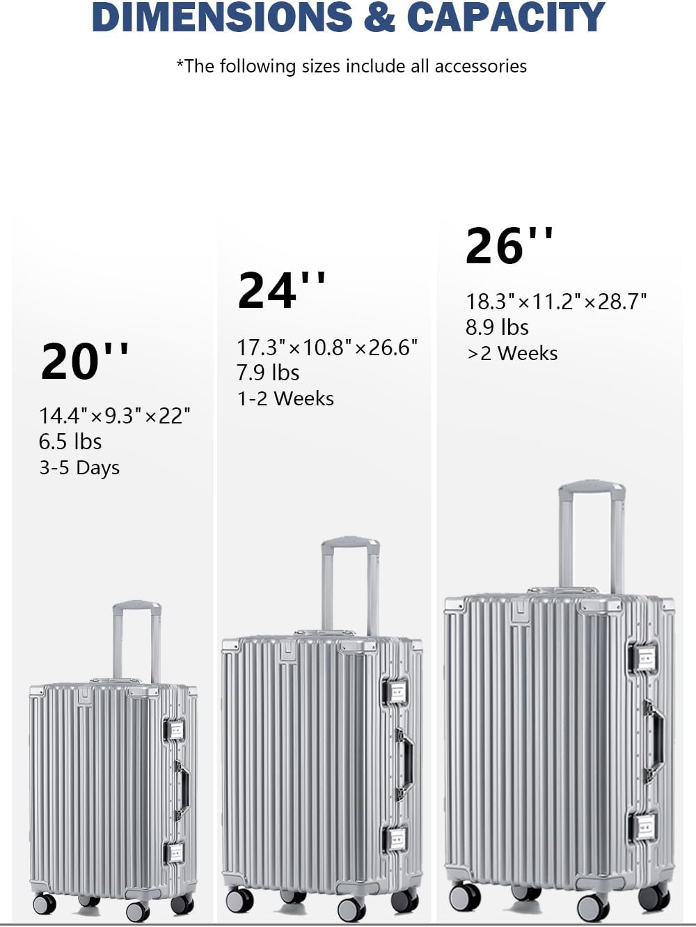 HotWay 26 Inch Aluminum Frame Luggage with Spinner Wheels, PC Hard Shell Suitcase with Cup Holder, Zipperless Luggage for Business Travel, Silver
