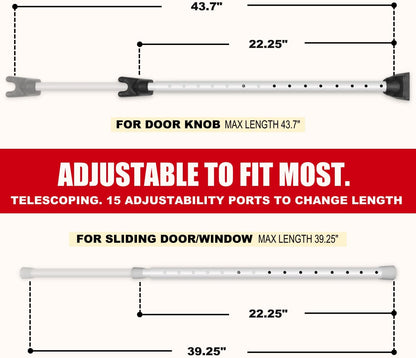 SECURITYMAN 2-in-1 Door Security Bar & Sliding Patio Door Security Bar (2 Pack) via Interchangeable Caps - Heavy Duty Iron Construction Door Stoppers for Home, Apartment, Travel Hotel - White