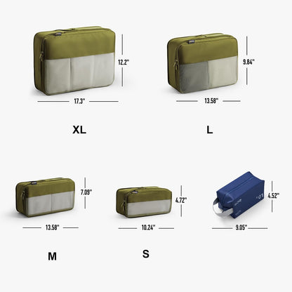 Compression Travel Packing Cubes, 6 Set Expandable Luggage Organizer Bags, Durable Travel Accessories for Suitcases, Backpacks, and Carry-Ons (Army Green)
