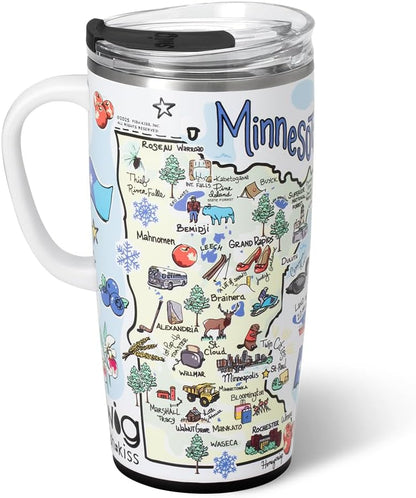 Swig Life 22oz Travel Mug, Insulated Tumbler with Handle and Lid, Travel Coffee Mug, Cup Holder Friendly, Stainless Steel 22 oz Tumbler, Reusable Insulated with Lid (Minnesota)