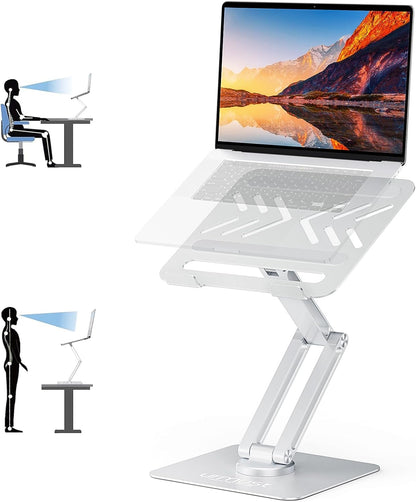 Urmust Height Adjustable Laptop Stand for Desk with 360°Rotating Base, Foldable & Portable Laptop Riser, Computer Accessories for Collaborative Work, Compatible with MacBook Pro, All Laptops 10-17"