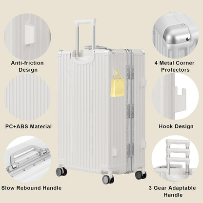 AnyZip Luggage Sets 2 Piece Aluminum Frame Carry On and Checked Suitcase PC ABS Hard Shell TSA Lock No Zipper(White, 20/28)