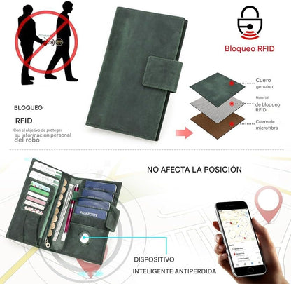 CONTACTS Full Grain Leather Family Passport Holder for 4 Airtag Passport Wallet RFID Blocking Travel Passport Cover with 4 Passport Slot, 6 Card Slot (Green)